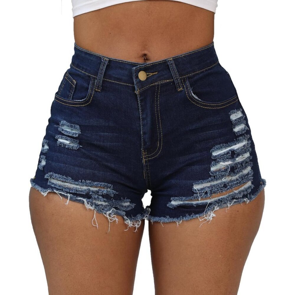 Women Jean Shorts Ripped High Waist Frayed Summer Casual Hot Shorts